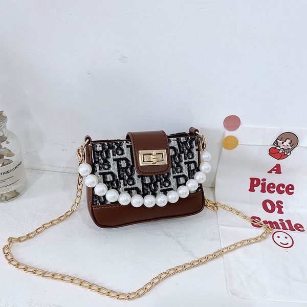 

designer kids metal chain handbags girls messenger bags children lattice single shoulder bag luxury women mini purse, Black