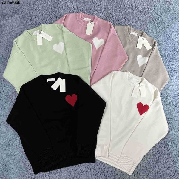 

women's sweaters designer correct version amis autumn makaron color love jacquard men's women's loose round neck knitting swe, White;black