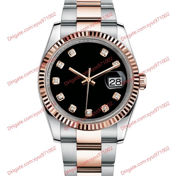 

high-quality watch 2813 automatic men's watch 116231 36mm black diamonds dial 18k rose gold stainless steel wristwatch sapphire glass 1, Slivery;brown