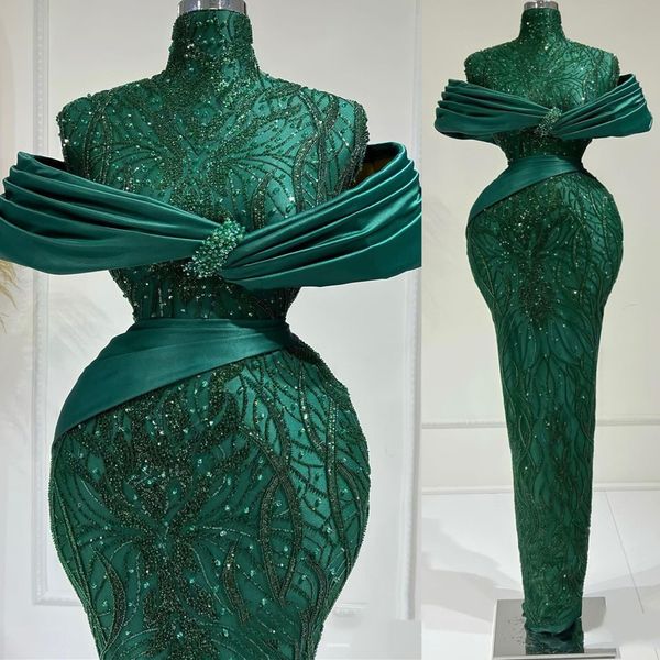

2022 arabic aso ebi hunter green prom dresses sequined lace evening formal party second reception birthday engagement gowns dress zj303, Black