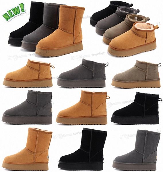 

ugglies boots classic mini platform boots designer women men snow boots real leather thick bottom brown slip-on australia australian booties, Black