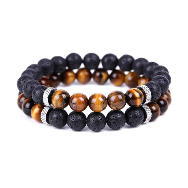 

charm bracelets tiger eye beads black lava stone bracelet women men yoga hand string jewelry friendship gift drop delivery 2022 brace dhovq, Golden;silver