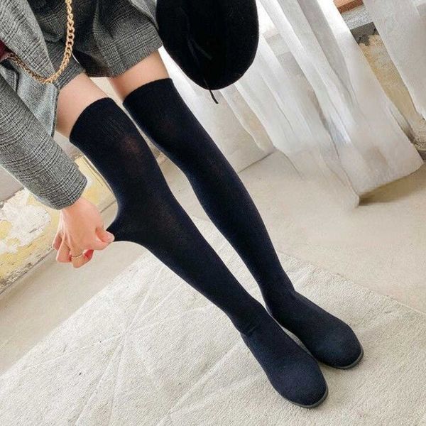 

boots 2023 autumn winter women's over the knee sock thick heel knitting pointed toe elastic slim botas women y2210, Black
