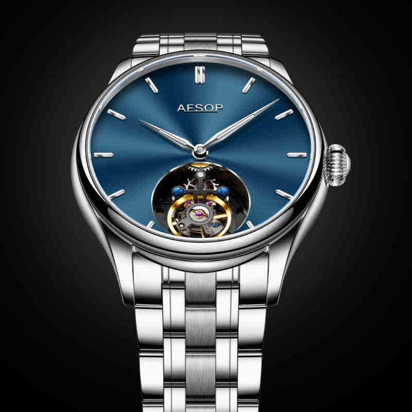 

luxury mechanical watch for menaesop luminous waterproof manual men s tourbillon mechanical watch classic fashion business leather strap, Slivery;brown