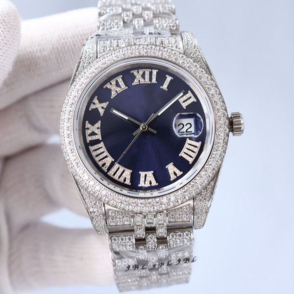 

d27 luxury mens moissanite watches 4130 movement 3255 montre de luxe mosang stone iced diamond watchs wristwatch mechanical automatic 904l c, Slivery;brown