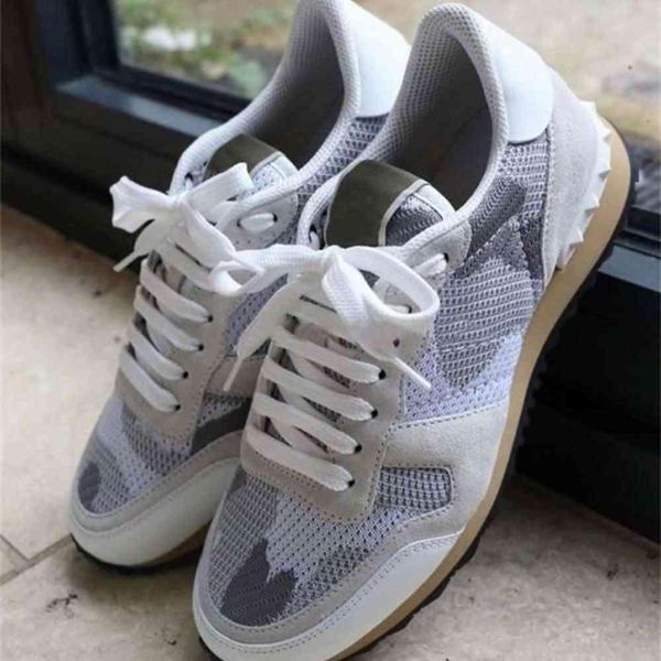 

stud rockrunner camouflage trainers designer shoes mesh genuine leather combo rock runner sneakers for men wome valentinoes valentinoity wgw, Black