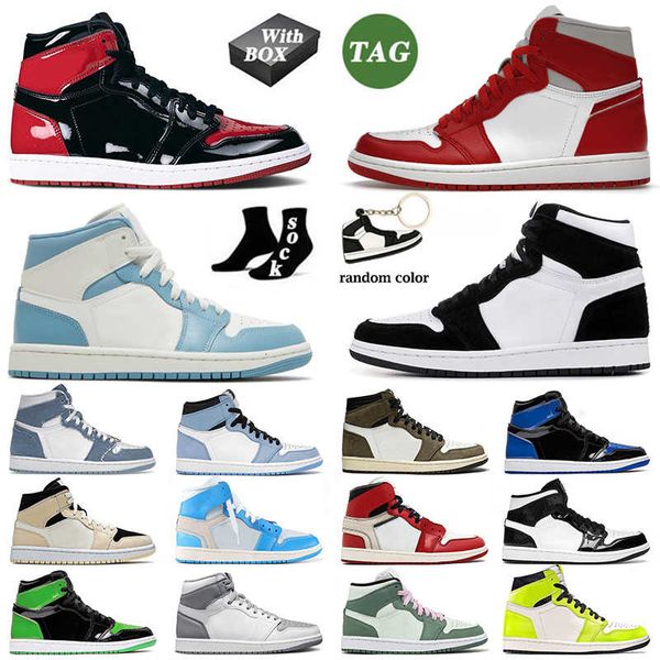 

dr shoes jumpman 1 1s designer basketball for mens womens j1 with box university blue unc high panda patent bred mid dutch green sneakers, Black