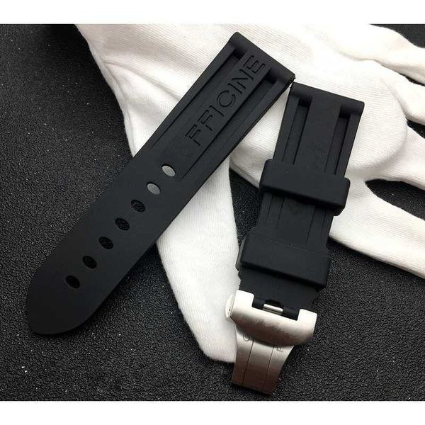 

24mm black watch band nature soft silicone rubber watchband fit for panerai strap tools butterfly buckle for pam111/441 belt, Black;brown