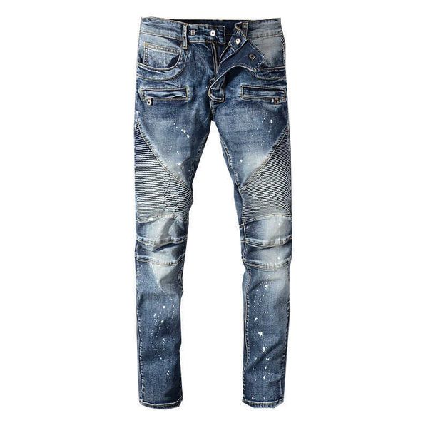 

y2k mens designer autumn ripped and winter new style painted splice jeans men 1077 skinny low waist scratch cross mid purple blue