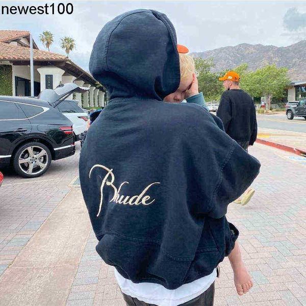 

men's hoodies sweatshirts designer street brand rhude capsule embroidery letter zipper hoodie loose, Black