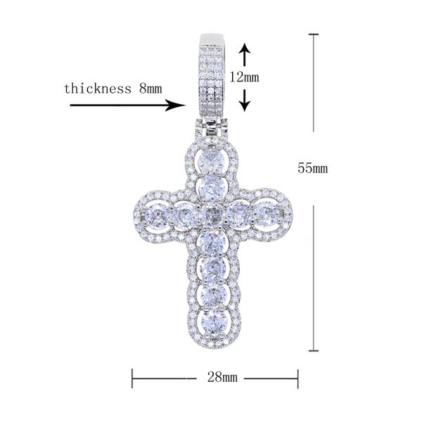 

trending new iced out bling cz cross pendant necklace for men boy micro pave 5a cubic zirconia pendant hip hop jewelry, Silver