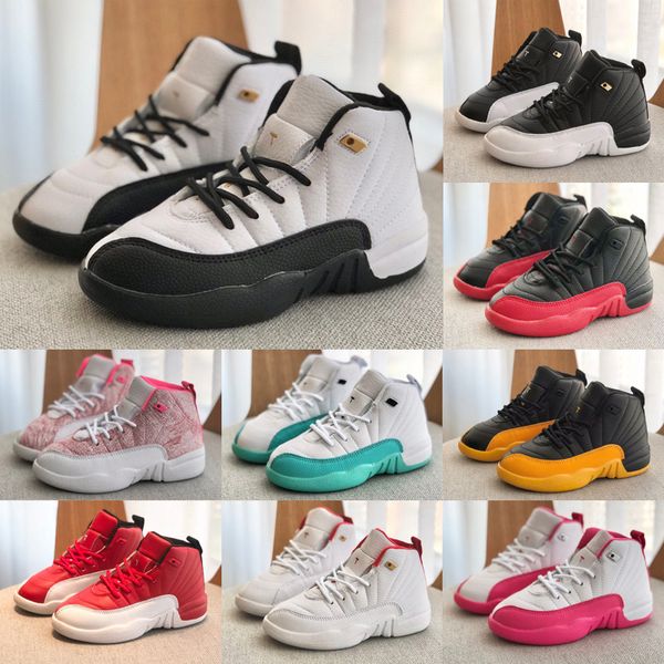 

kids basketball shoes 12s stealth hyper royal jumpman 12 gamma blue university gold dark grey reverse flu game taxi boys girls baby trainer