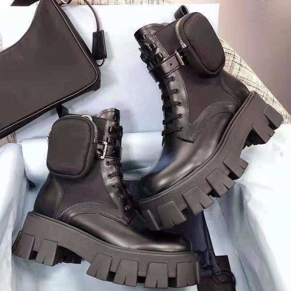 

2023 autumn and winter p boots family wallet pocket short women's bandage muffin thick leather british gear soled martin, Black