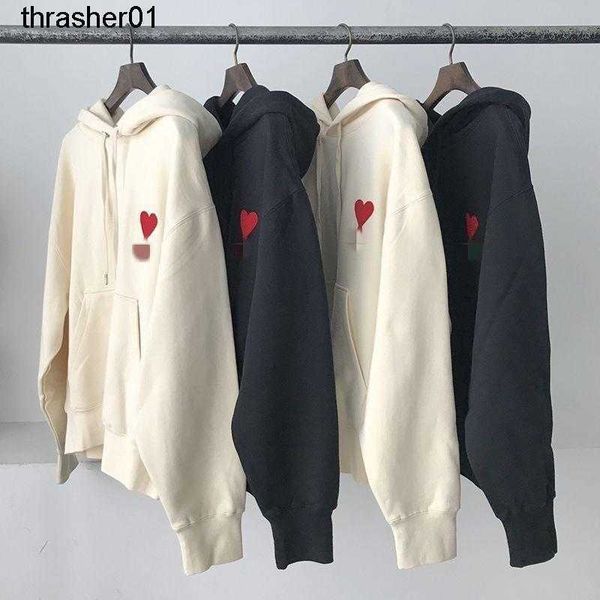 

men's hoodies designer sweatshirts amis sweater red love letter embroidered fashion brand loose men's women's lovers hoodie, Black