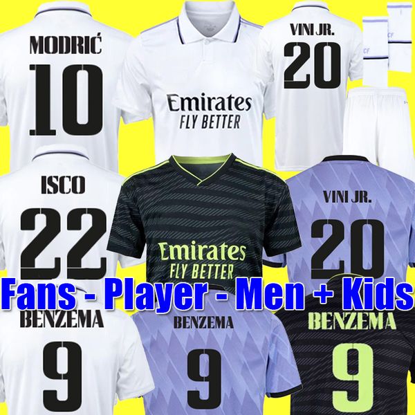 

2022 benzema finals soccer jersey 22 23 football shirt vini jr camavinga tchouameni valverde hazard asensio modric camiseta men kids kit 202, Black;yellow