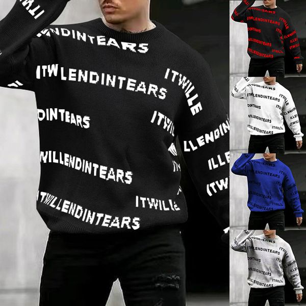 

knitted sweater letter print high street hip hop pullover knitwear autumn winter loose round neck off shoulder top, White;black