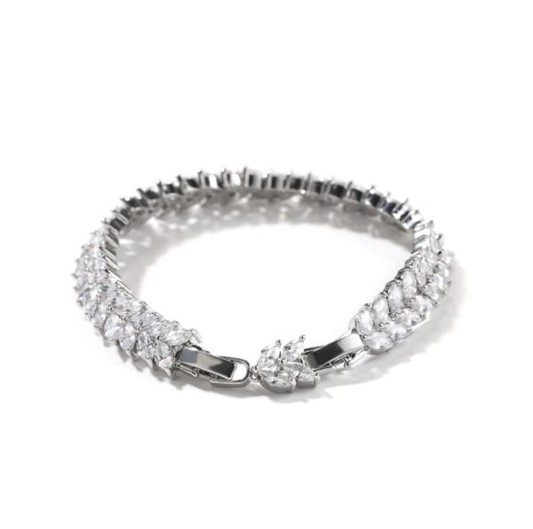 

hip hop bracelets aaa cubic zirconia bling iced out 2 rows cz stone wheat ear shape tennis link chain bracelet for men rapper jewelry gift, Golden;silver