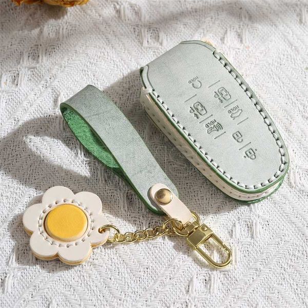 

leather car key case cover for hyundai 5 sel 7 button ioniq 5 nexo tucson 2020 grandeur 2020 sonata limited, Slivery;golden