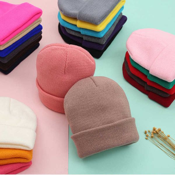 

caps hats 0-3year kids new korean cotton acrylic knitted cap autumn winter baby hat gilrs boys warm beanies solid cute outdoor l221028, Yellow