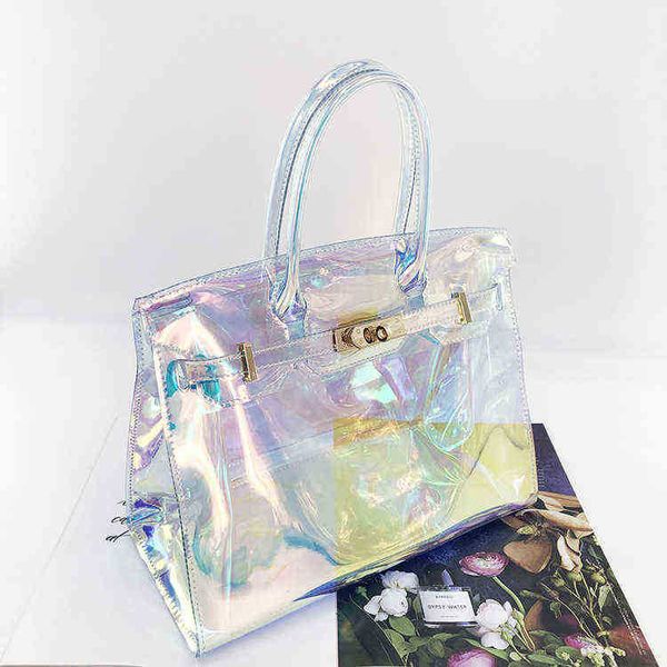

tote bags street jelly transparent bag laser mirage beach bag pvc portable one shoulder straddle women's bags 220514