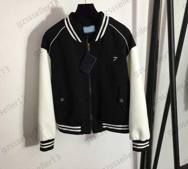 

womens jacket chest letter triangle logo color matching long sleeve jackets button decoration double pocket zipper flap coats women wear 2 c, Black;brown