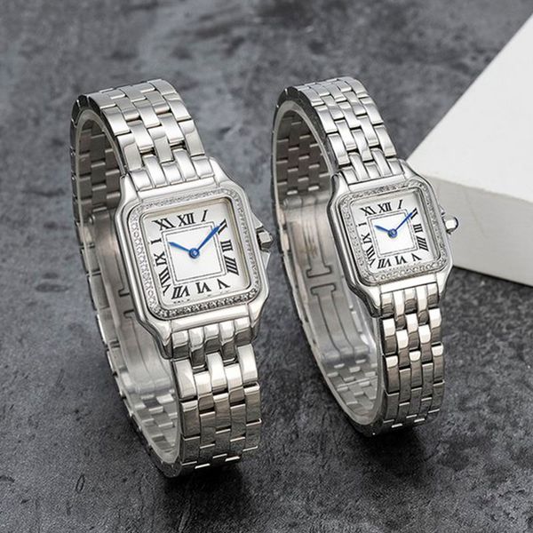 

ladies wrist watch quartz diamond square gold watches 22/27mm stainless steel iced out sapphire luminous endurance watchs movement watch wri, Slivery;brown