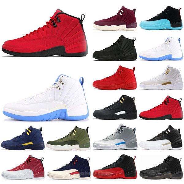 

2022 men basketball shoes jumpman 12s twist reverse flu game royal utility dark concord university gold indigo michigan mens trainers sports, Black