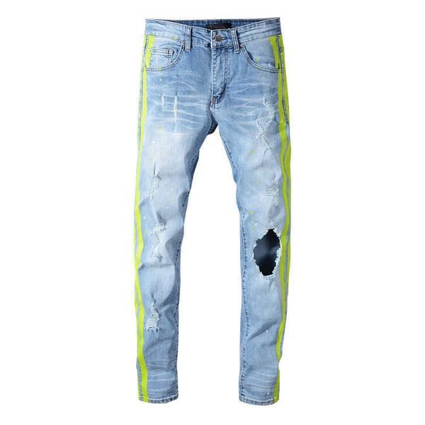 

trendy ripped designer y2k mens brand creative trim cut slim fit jeans 593 skinny low waist scratch cross mid purple blue cotton pockets