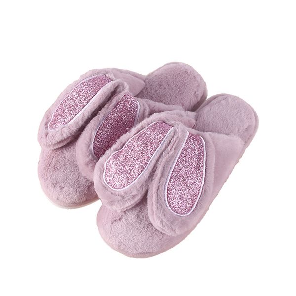

home shoes fashionable rabbit ear plush thickened pvc cotton slippers for men and women lovers indoor warm and non slip floor slipper, Blue;gray