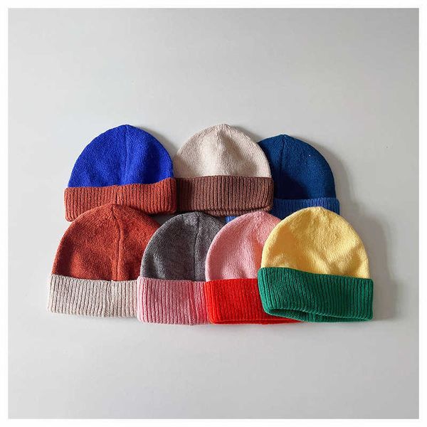 

hats caps new patchwork baby knit hat autumn winter kids beanie for girls boys infant bonnet newborn ff 1-6y l221028, Yellow