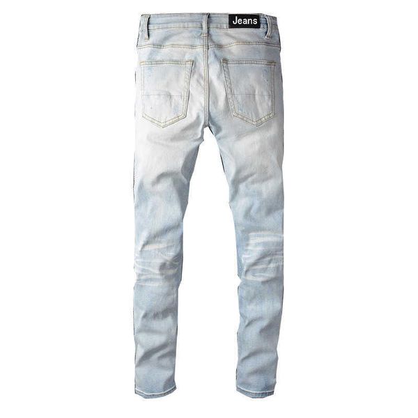 

y2k mens designer light ripped blue perforated patch stretch skill jeans can be 655 skinny low waist scratch cross mid purple blue