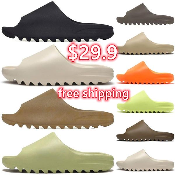 

yezzy slides slippers sandals sneakers shoes graffiti bone white resin desert sand rubber summer flat men women designer beach fashion train, Black