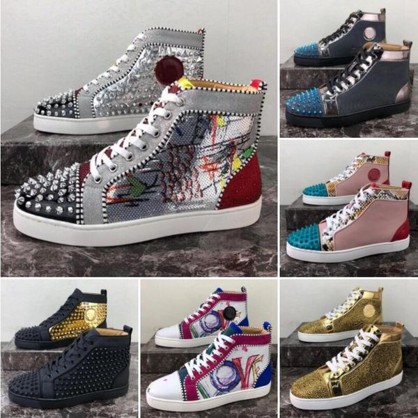 

men women casual shoes designer studded spikes fashion insider sneakers black white leather high boots with box ship within 24 hrs