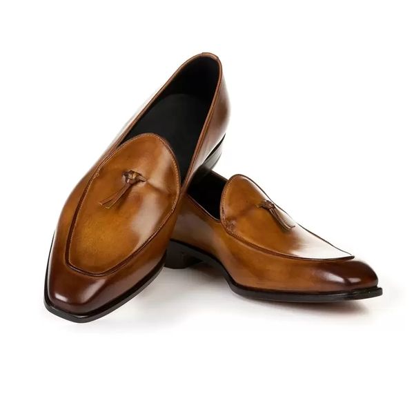

new dress shoes male formal footwear men loafers patent leather brown slip on tassel wedding party mens big size 38-48, Black