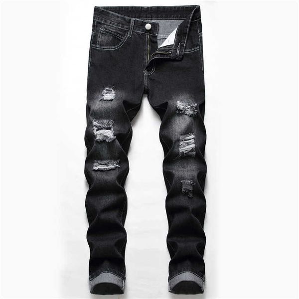 

men's hole jeans black large pants autumn/winter berserk favourite, Blue