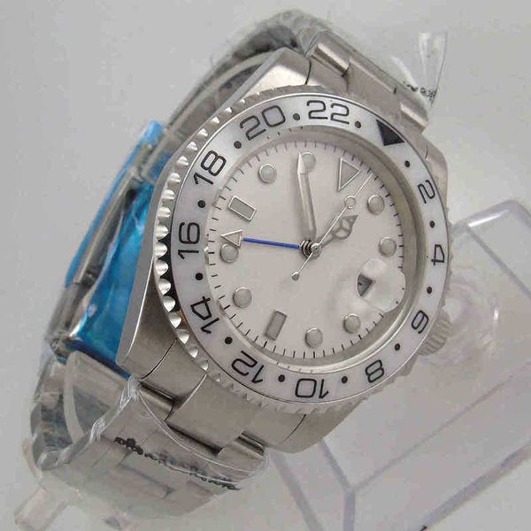 

43mm mechanical automatic gmt men watch white sapphire glass oyster bracelet auto date, Slivery;brown