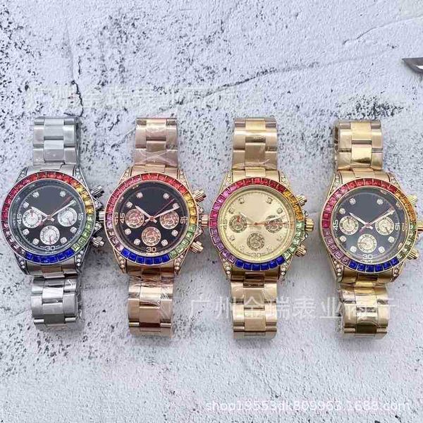 

luxury mechanical watch for men wristwatches full drill daytonas three eye timing full function solid steel band quartz men's watch swi, Slivery;brown