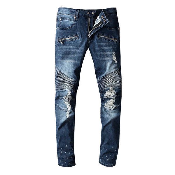 

men ripped y2k mens designer zipper blue slim fit jeans small feet motorcycle pants 1088 skinny low waist scratch cross mid purple blue