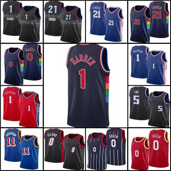 

jersey joel 21 embiid tobias 12 harris georges 20 niang isaiah 7 joe jalen green damian basketball 3 lillard klay 11 thompson de'aaron, Black;red