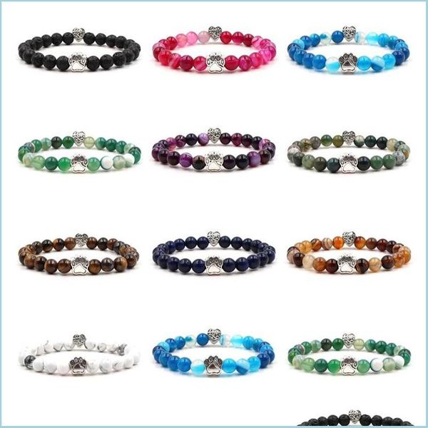 

charm bracelets 8mm colourf stripe stone beads bracelets dog cat footprint paw heart love charms bracelet pet lover strench jewelry dhqjo, Golden;silver