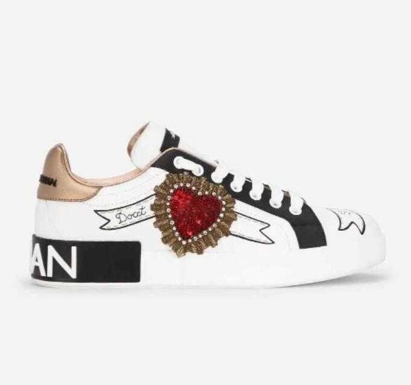 

elegant brands portofino sneakers casual shoes men's printed nappa calfskin crown embroidery gold-plated casual walking luxurious train, Black