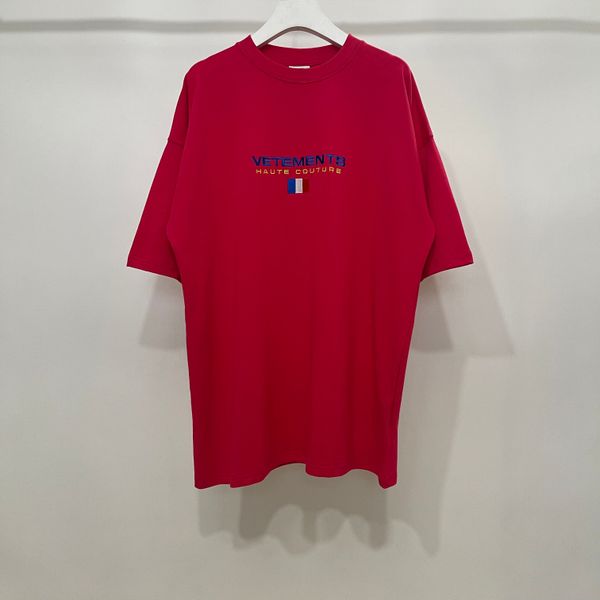 

vetements t shirt flag logo loose round neck cotton couple casual tee, White;black