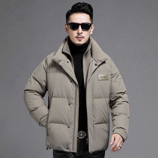 

men's medium long 2022 winter clothes new men middle-aged thickened white duck down warm jacket, Black