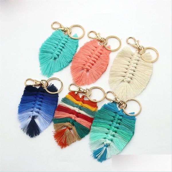 

keychains lanyards leaf weaving rainbow keychains for women boho handmade key holder keyring rame bag charm car hanging jewelry 6 dhi23, Silver