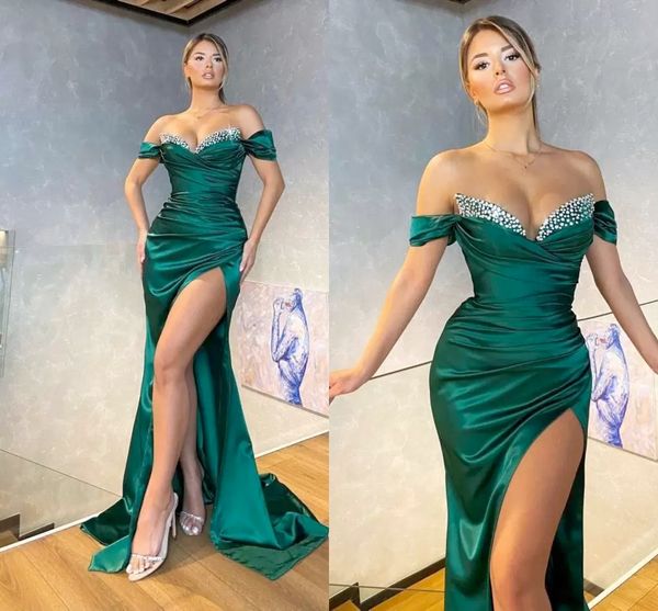 

dark green plus size arabic aso ebi purple mermaid evening dresses beaded crystals prom formal party second reception birthday engagement go, Black;red