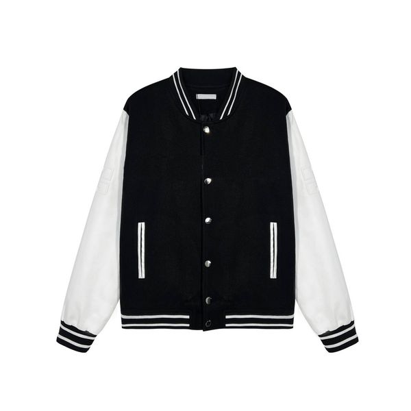 

new jacket high edition leather logo embroidery splice bomber jackets for men and women original positioning and cutting version, Black;brown