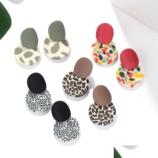 

charm trendy unique polymer clay charms leopard drop earrings for women cute mticolor round pendant dangle earring jewelry delivery 2 dhxwj, Golden
