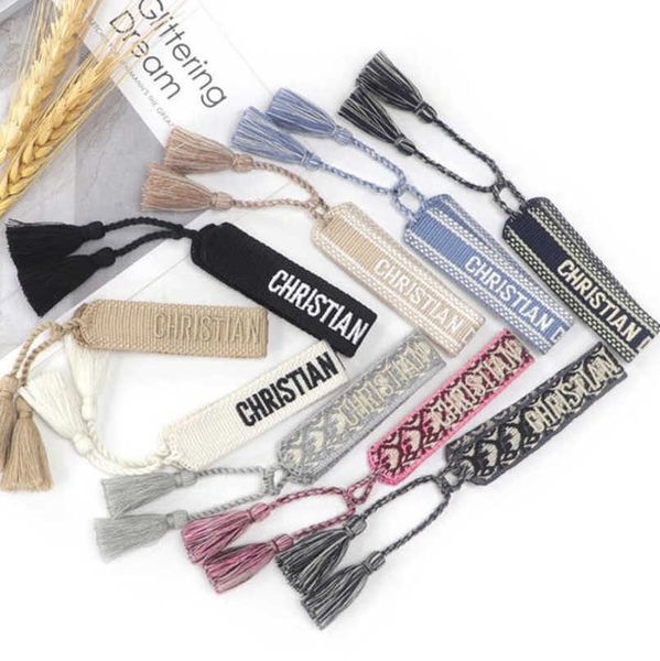 

women luxury fashion bracelets brand d designer bangle jewelry bohemian female embroidered letter hand woven tassel rope bracelet men girl f, Golden;silver