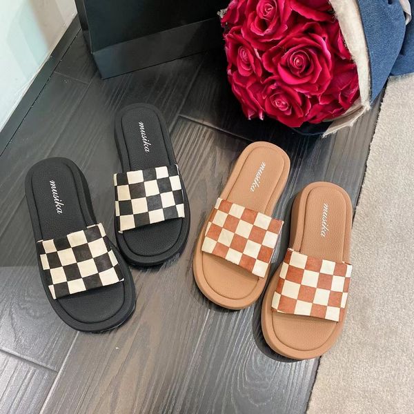 

women home shoes flat slipper grid black and orange color for choose real leather, Blue;gray