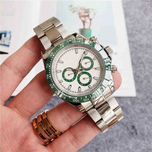 

fashion men's watch daytonas men's watch quartz multi-functional three eyes green water ghost magic color steel band size 40mm, Slivery;brown